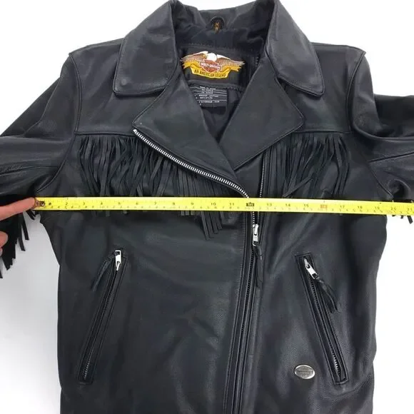NEW Harley Davidson Leather Fringe Jacket Boho Western Cowgirl Moto Biker Black